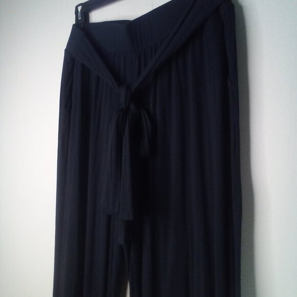 New York & Co Pants Women XL Cropped Wide Leg Attached Belt Stretch Black - Picture 7 of 14